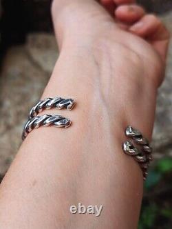 Early Navajo Stamped Sterling Twisted Wire Cuff Bracelet Pair Native Harvey Era