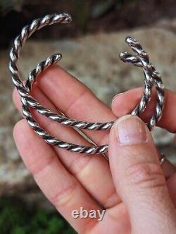 Early Navajo Stamped Sterling Twisted Wire Cuff Bracelet Pair Native Harvey Era