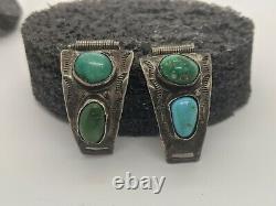 Early Navajo Sterling Green Turquoise Watch Accents