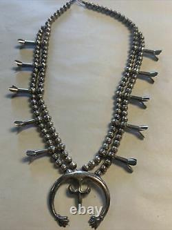 Early Navajo Sterling Sand Cast Naja Squash Blossom Necklace Old Pawn