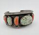 Early Navajo Sterling Silver #8 Turquoise & Coral Carinated Cuff Bracelet 116g