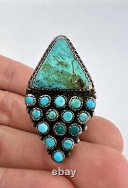 Early Navajo Sterling Silver Petit Point Turquoise Snake Eye Triangle Men's Ring