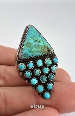 Early Navajo Sterling Silver Petit Point Turquoise Snake Eye Triangle Men's Ring