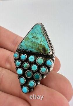 Early Navajo Sterling Silver Petit Point Turquoise Snake Eye Triangle Men's Ring