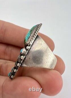 Early Navajo Sterling Silver Petit Point Turquoise Snake Eye Triangle Men's Ring