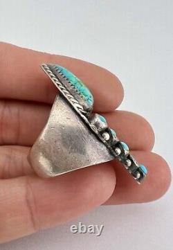 Early Navajo Sterling Silver Petit Point Turquoise Snake Eye Triangle Men's Ring