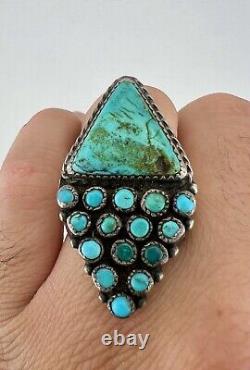 Early Navajo Sterling Silver Petit Point Turquoise Snake Eye Triangle Men's Ring