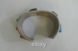 Early Navajo Sterling Silver Watch Holder With Inlay Turquoise & Coral