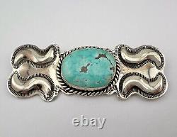 Early Navajo Sterling Silver Webbed Fox Turquoise Brooch Pin 3.75- 38.5g