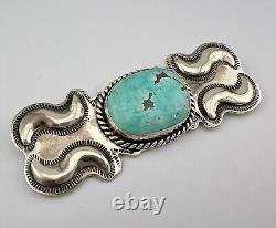 Early Navajo Sterling Silver Webbed Fox Turquoise Brooch Pin 3.75- 38.5g