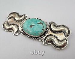 Early Navajo Sterling Silver Webbed Fox Turquoise Brooch Pin 3.75- 38.5g