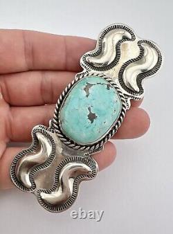 Early Navajo Sterling Silver Webbed Fox Turquoise Brooch Pin 3.75- 38.5g