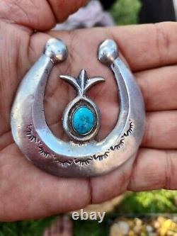 Early Navajo Sterling silver turquoise Arther J Williams pendant Signed AJW