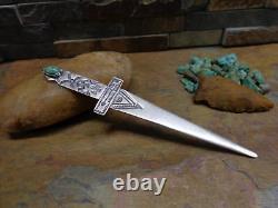 Early Navajo Turquoise Letter Opener Thunderbird Whirling Log Sterling Old Pawn