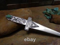 Early Navajo Turquoise Letter Opener Thunderbird Whirling Log Sterling Old Pawn