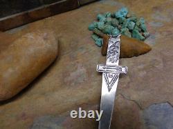 Early Navajo Turquoise Letter Opener Thunderbird Whirling Log Sterling Old Pawn