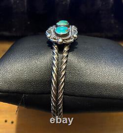 Early Navajo Twisted Wire Turquoise Bracelet 1930-1940