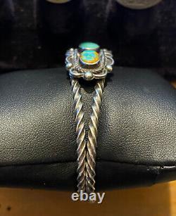 Early Navajo Twisted Wire Turquoise Bracelet 1930-1940