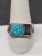 Early Navajo Vintage Sterling Silver Turquoise Ring With Stamps Size 12