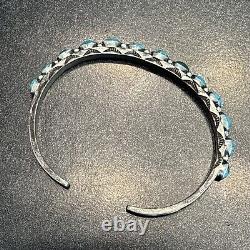 Early Navajo Zuni Ingot Silver Row Cuff Stamped Natural Turquoise 5.87 A