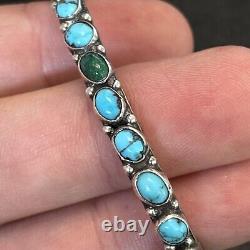 Early Navajo Zuni Ingot Silver Row Cuff Stamped Natural Turquoise 5.87 A