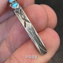 Early Navajo Zuni Ingot Silver Row Cuff Stamped Natural Turquoise 5.87 A