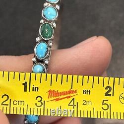 Early Navajo Zuni Ingot Silver Row Cuff Stamped Natural Turquoise 5.87 A