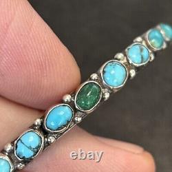 Early Navajo Zuni Ingot Silver Row Cuff Stamped Natural Turquoise 5.87 A