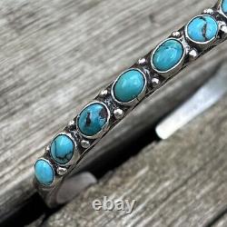 Early Navajo Zuni Ingot Silver Row Cuff Stamped Natural Turquoise 5.87 A