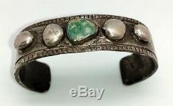 Early Navajo ingot silver bracelet, crude, natural turquoise, great