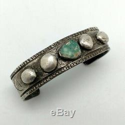 Early Navajo ingot silver bracelet, crude, natural turquoise, great