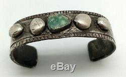 Early Navajo ingot silver bracelet, crude, natural turquoise, great