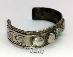 Early Navajo ingot silver bracelet, crude, natural turquoise, great