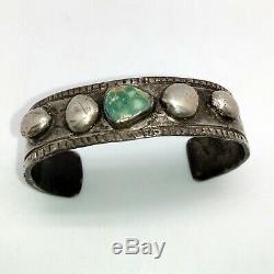 Early Navajo ingot silver bracelet, crude, natural turquoise, great