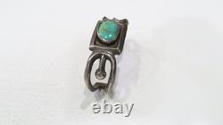 Early Navajo wide sandcast royston turquoise 925 sterling cuff bracelet sz 6-6.5
