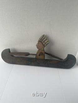 Early New England Folk Art Native American Indian Chief Canoe Whirligig