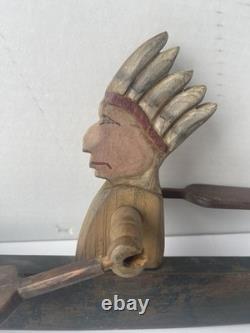 Early New England Folk Art Native American Indian Chief Canoe Whirligig