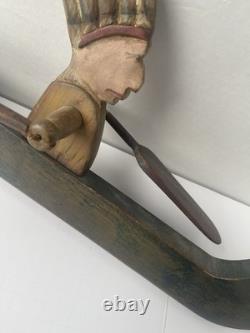 Early New England Folk Art Native American Indian Chief Canoe Whirligig