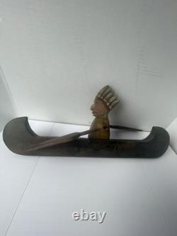 Early New England Folk Art Native American Indian Chief Canoe Whirligig