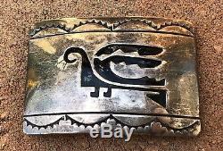 Early Old HOPI Sterling Silver Overlay Hopicraft Tribal Design Belt Buckle