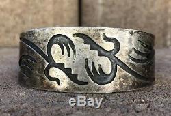 Early Old Hopi Sterling Silver Overlay Tribal Design Wide Cuff Bracelet