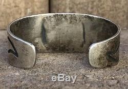 Early Old Hopi Sterling Silver Overlay Tribal Design Wide Cuff Bracelet