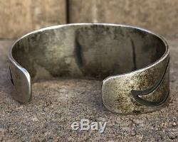 Early Old Hopi Sterling Silver Overlay Tribal Design Wide Cuff Bracelet