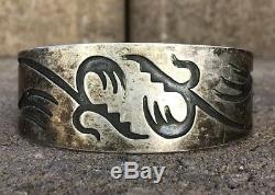 Early Old Hopi Sterling Silver Overlay Tribal Design Wide Cuff Bracelet