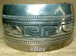 Early Old Pawn Classic Hopi Native American Sterling Silver Wave Cuff Bracelet