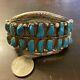 Early Old Pawn Lg Navajo Double Row Traditional Turquoise Nugget Cuff Bracelet