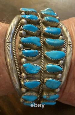 Early Old Pawn LG Navajo Double Row Traditional Turquoise Nugget Cuff Bracelet