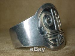 Early Old Pawn Museum Classic Hopi Native American Sterling Silver Cuff Bracelet