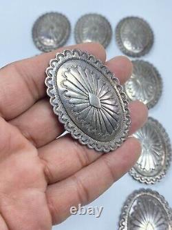 Early Old Pawn Native American Sterling Silver. 925 Sand Cast Concho Belt Signed