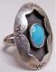 Early Old Pawn Navajo J Toadlena Signed Stamp Sterling Turquoise Shadow Box Ring